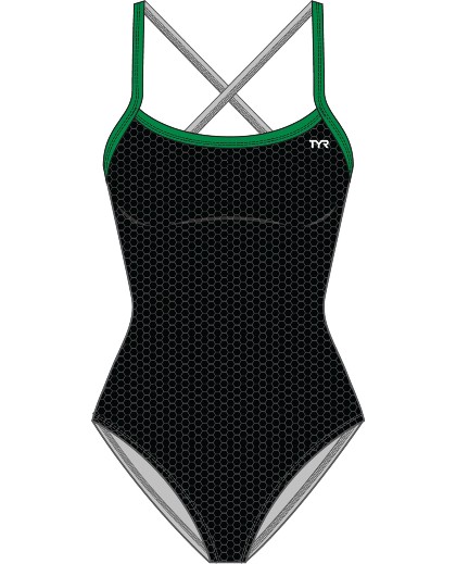 TYR Girls Hexa Trinityfit Swimsuit (Black/Green (014))